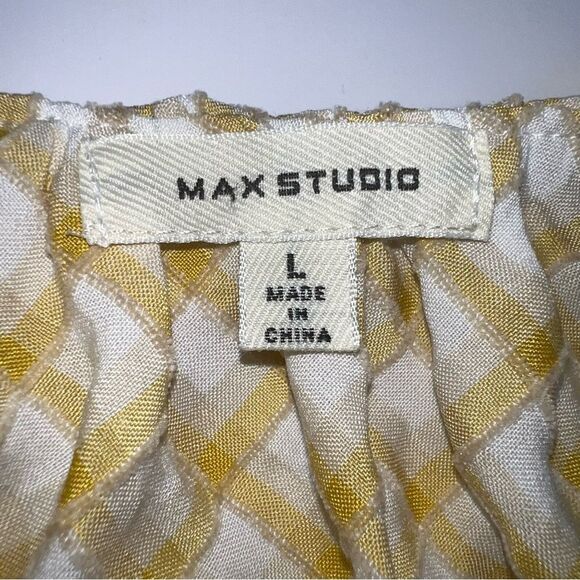Max Studio Textured Blouse in Yellow/White Diagonal Plaid w/Ruffles & Ties-Sz L - Picture 10 of 11